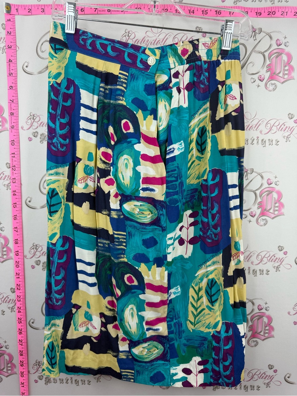 Leigh Morgan skirt vintage Lush Teal Multi-Color Abstract Print Midi Skirt